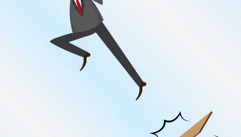 cartoon businessman jumping on springboard