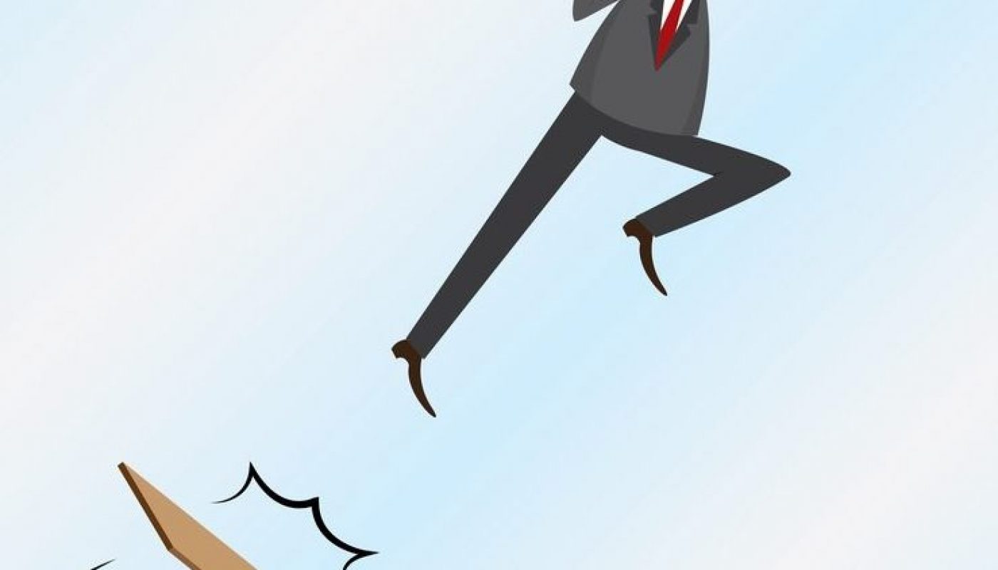 cartoon businessman jumping on springboard